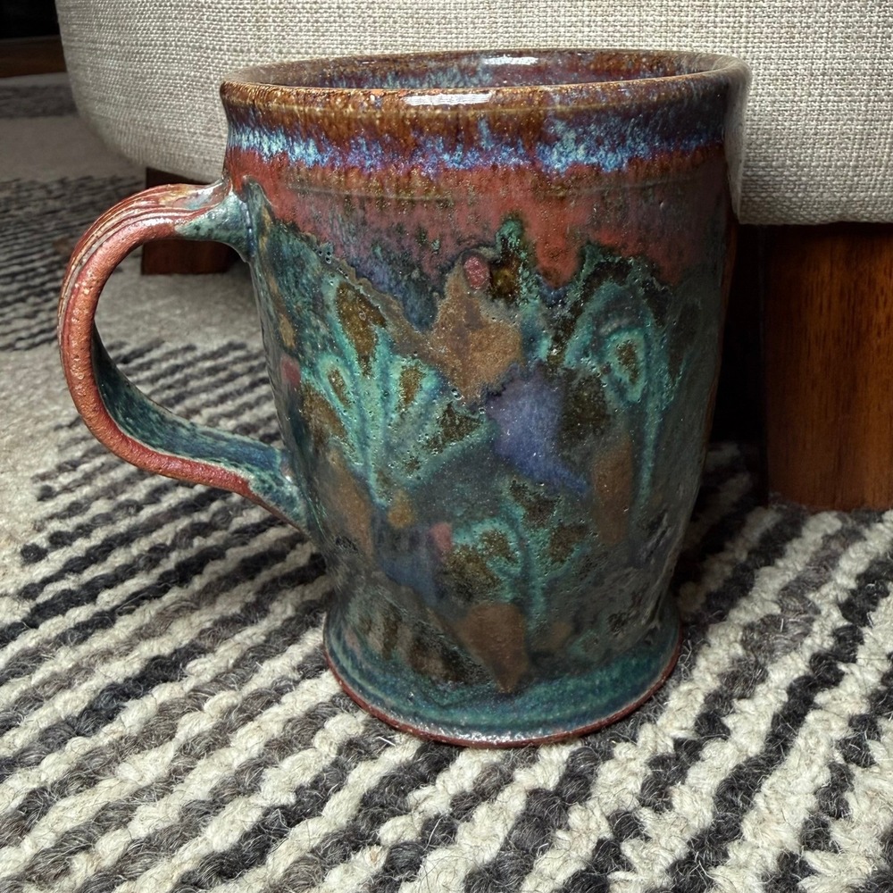 Handmade Studio Pottery Mug Drip Glaze Earth Tone Artisan Cup